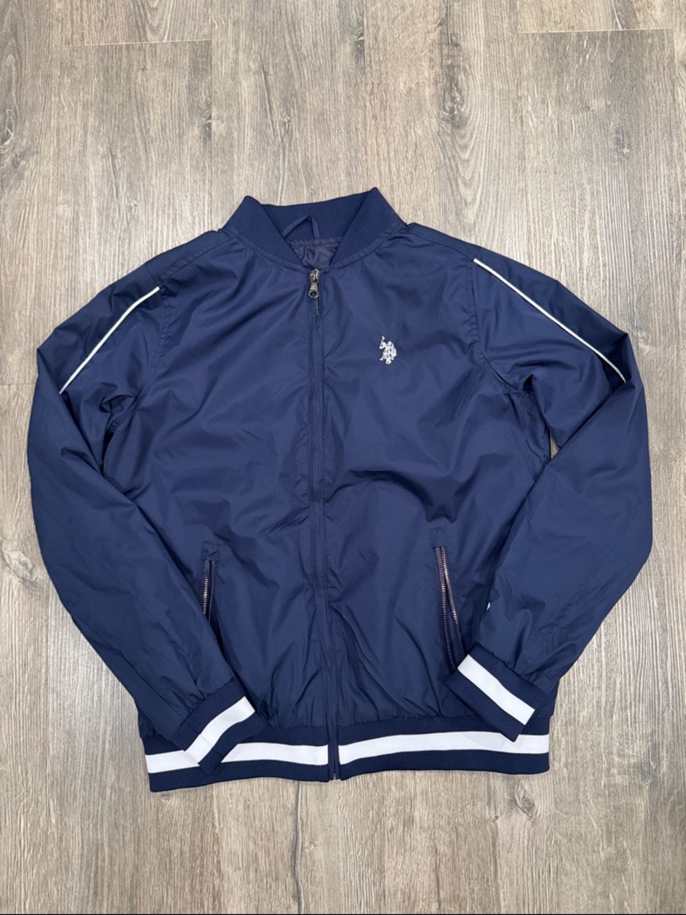 U.S. Polo Assn. Navy Windbreaker Jacket with White Trim